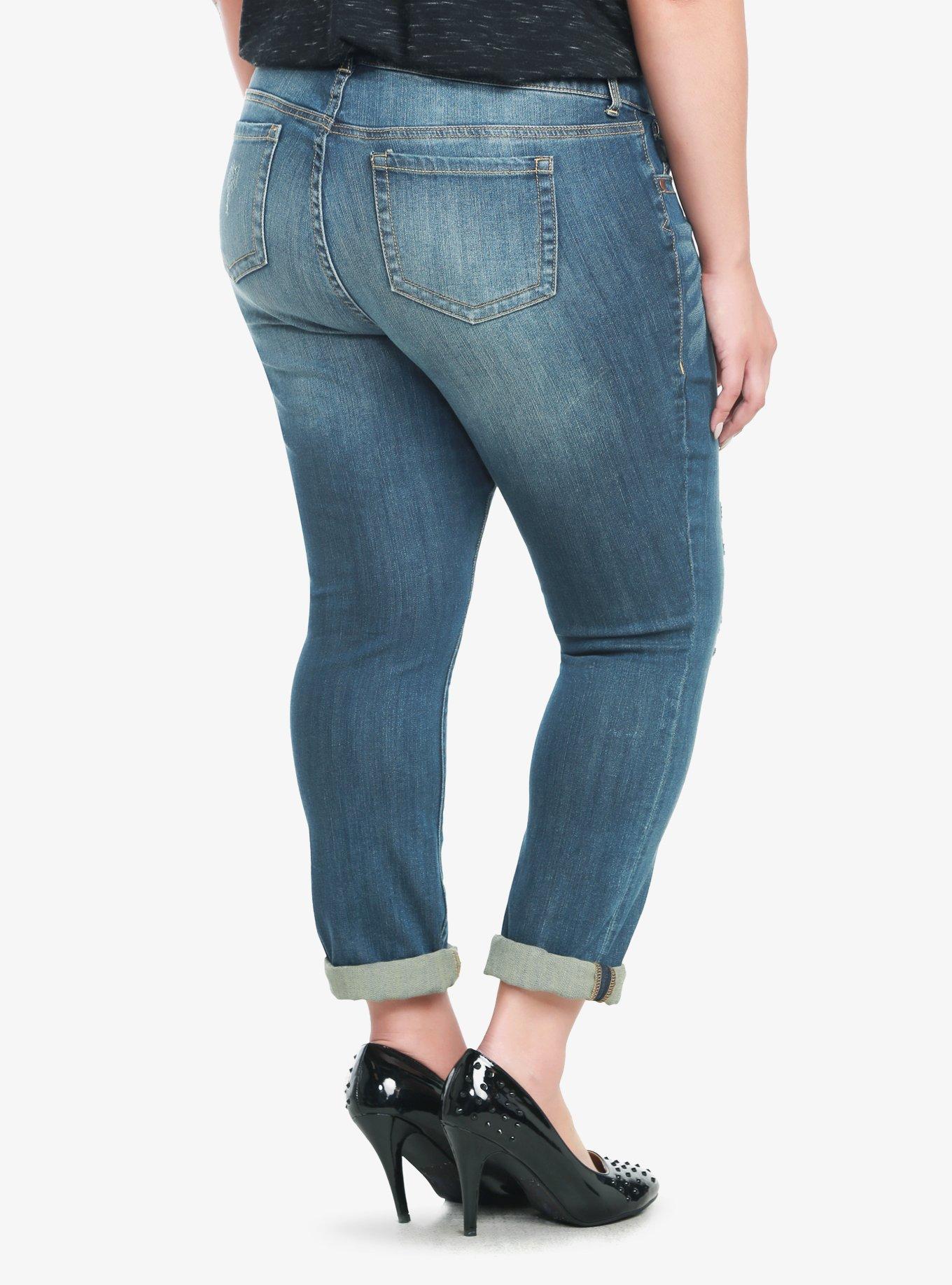 Torrid Skinny Jean - Medium Wash with Destruction, , alternate