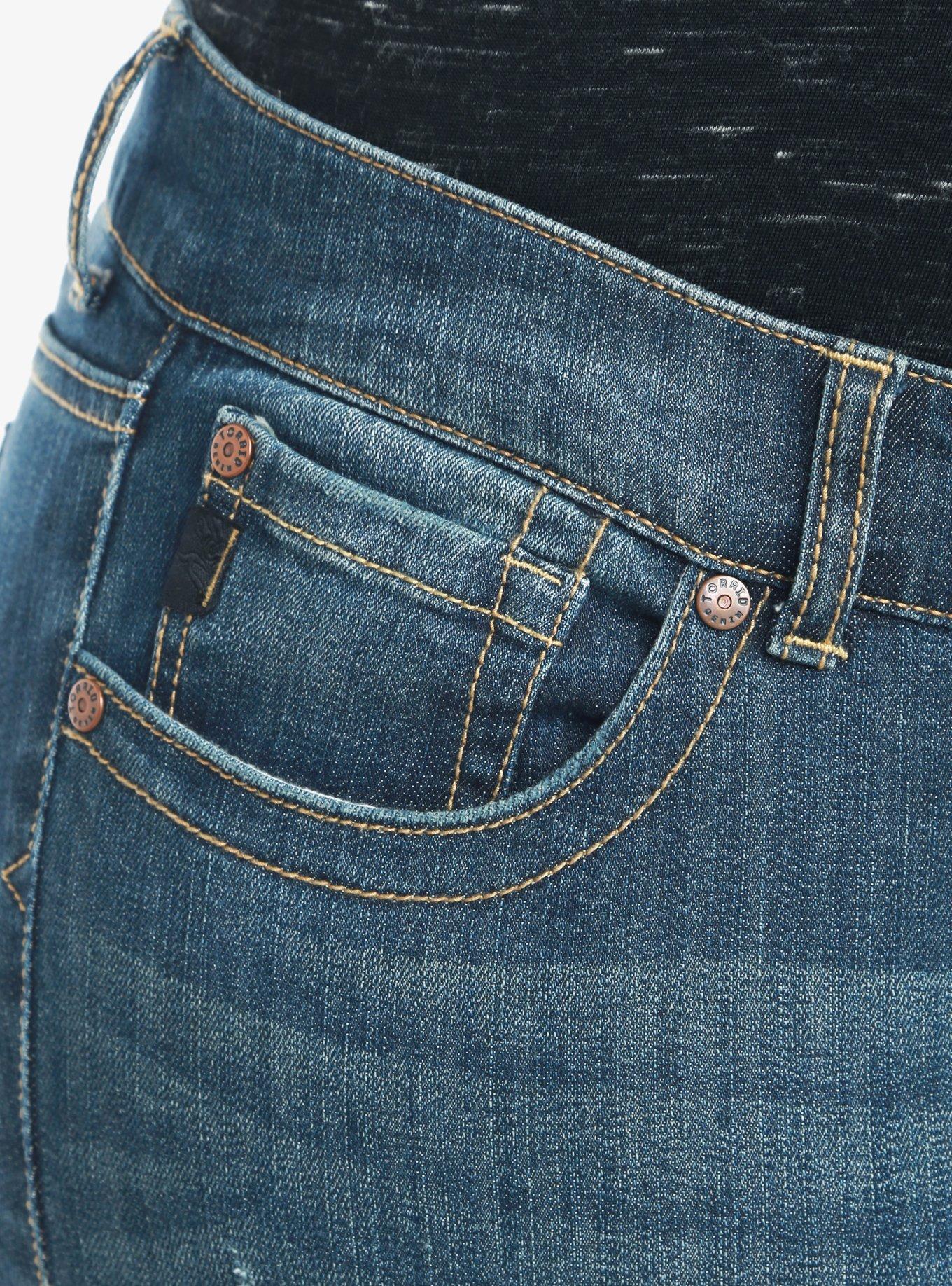 Torrid Skinny Jean - Medium Wash with Destruction, , alternate