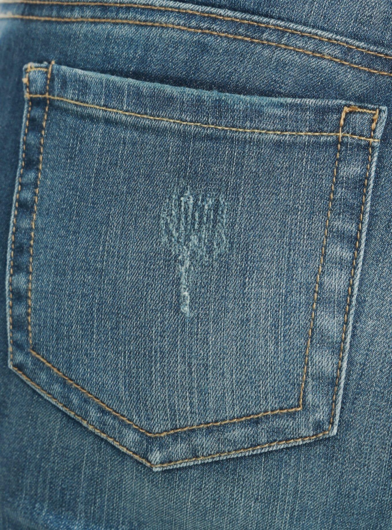 Torrid Skinny Jean - Medium Wash with Destruction, , alternate