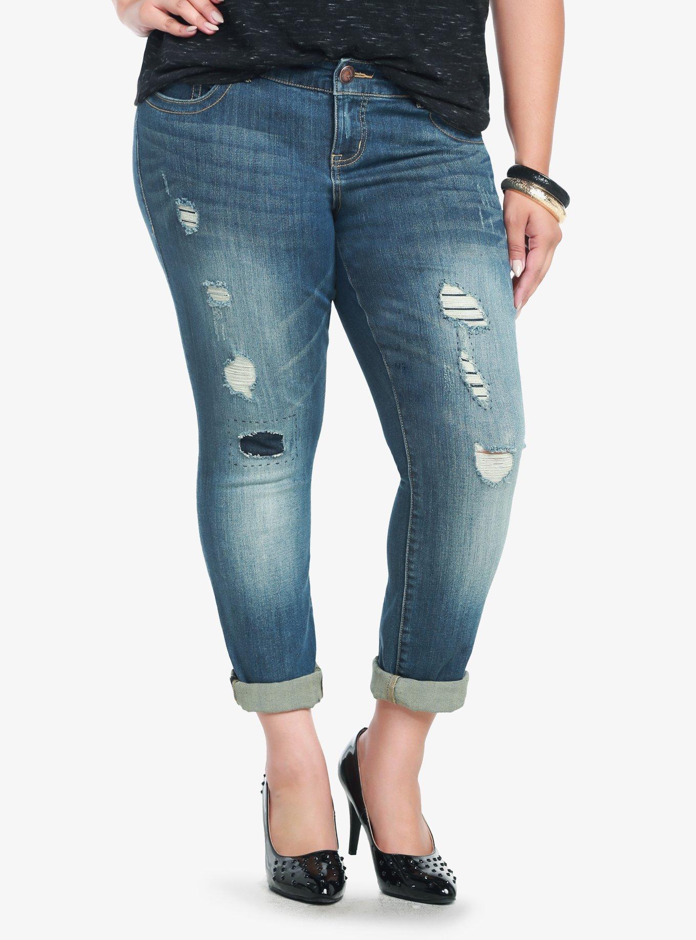 Torrid Skinny Jean - Medium Wash with Destruction, HARAJUKU, hi-res