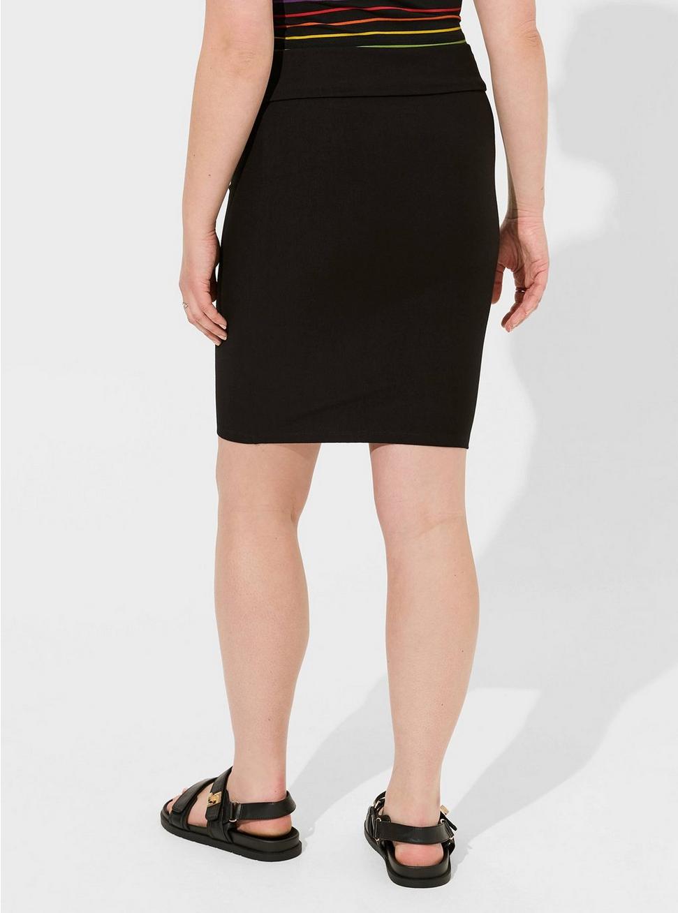 Mini Jersey Foldover Pencil Skirt, DEEP BLACK, alternate
