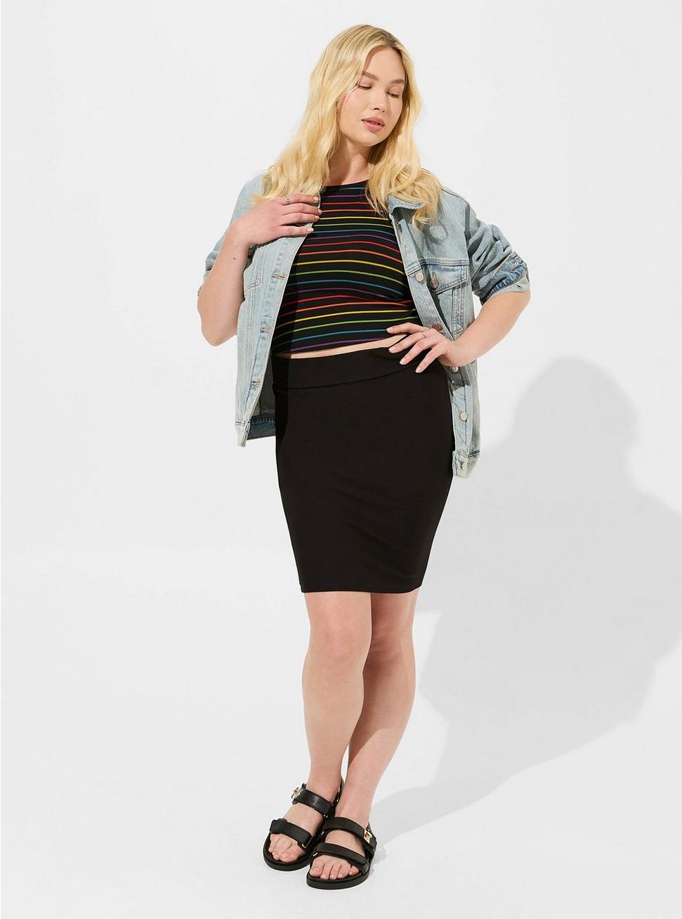Mini Jersey Foldover Pencil Skirt, DEEP BLACK, hi-res