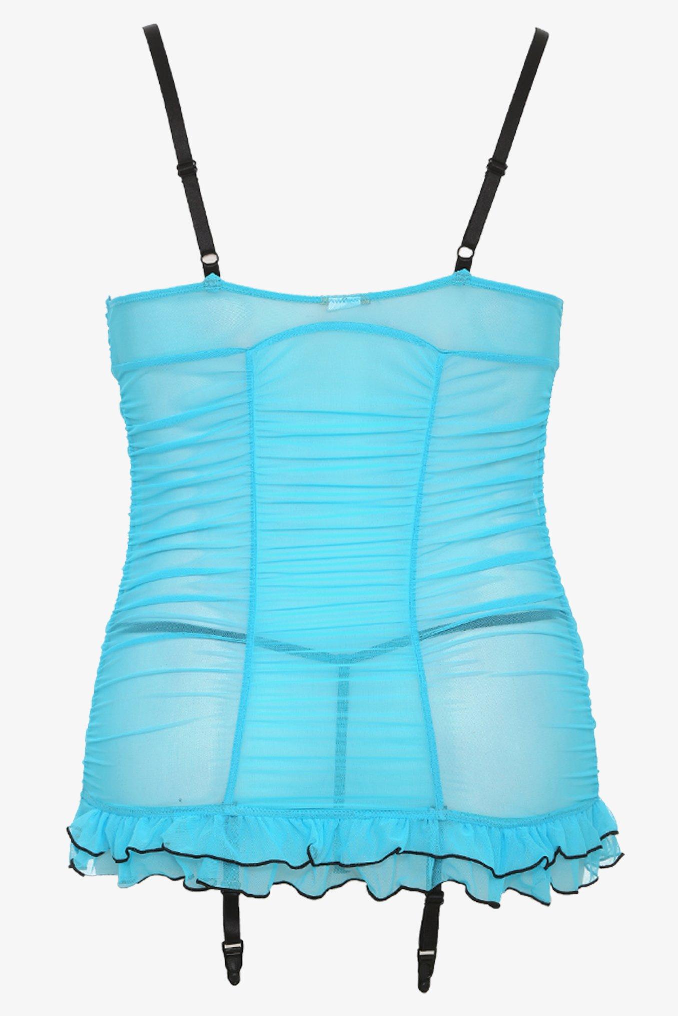 Plus Size Turquoise Stretch Mesh Chemise, NONEC, alternate