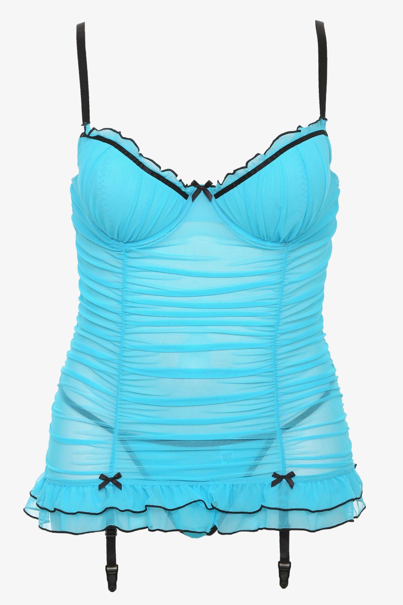 Plus Size Turquoise Stretch Mesh Chemise, NONEC, hi-res