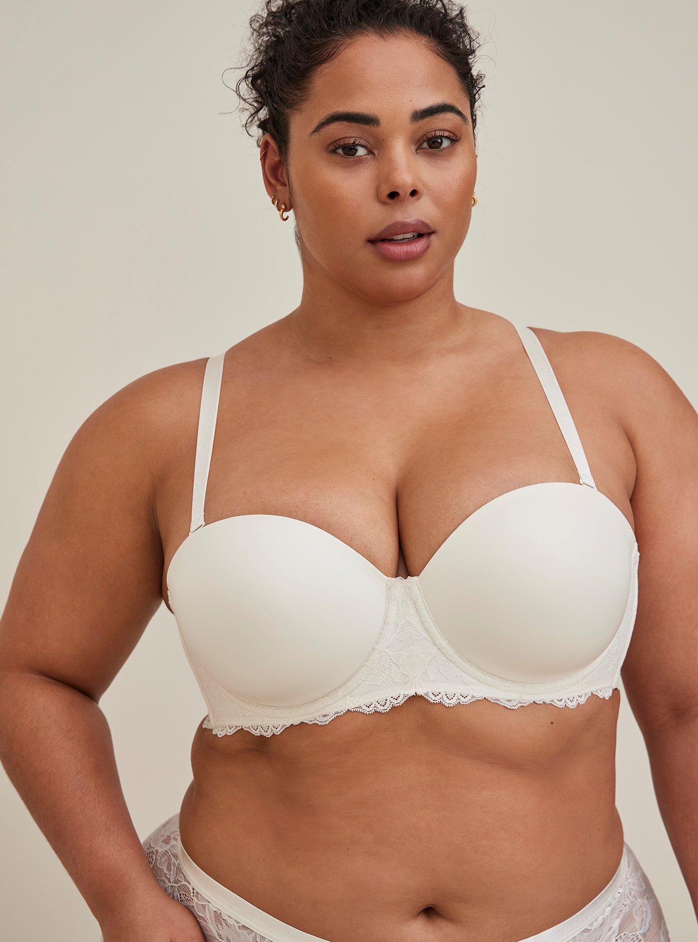 Torrid 46D Nude Multi-Way Strapless Bra Beige Side Lace Accents Convertible