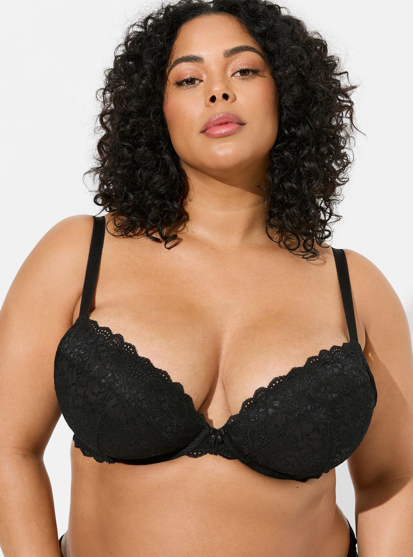 Plus Size - Beige Microfiber Cushioned Strap Push-Up Plunge Bra