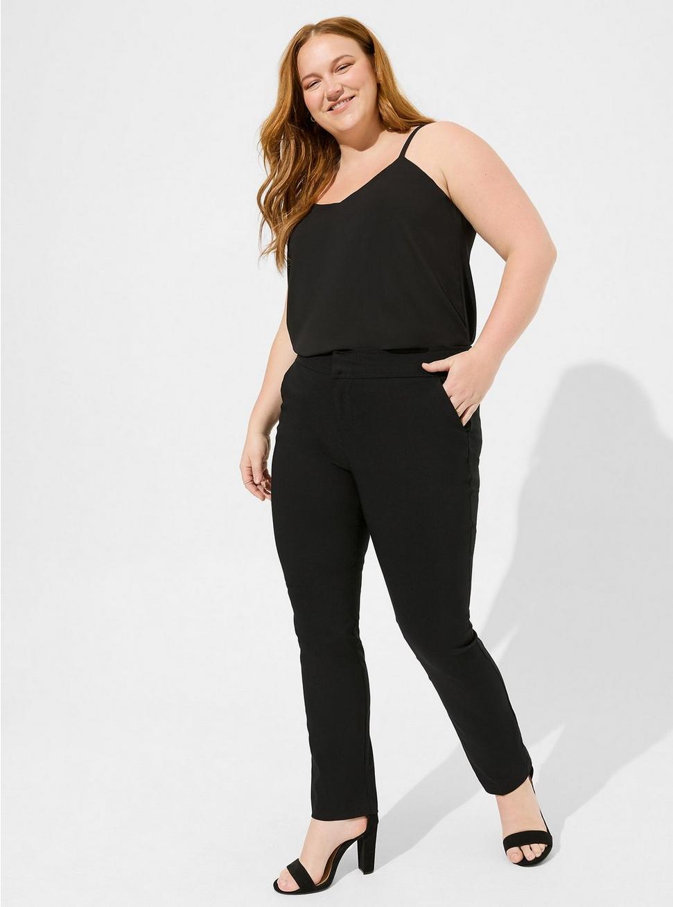 Trouser Straight Deluxe Stretch Mid-Rise Pant, DEEP BLACK, hi-res
