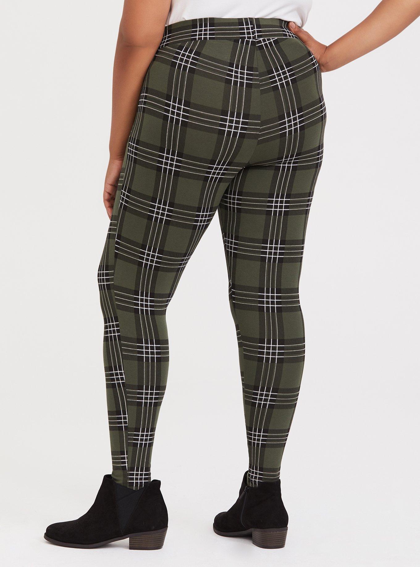 Dark Green Plaid Plus Size Tights, Tartan Print Plus Size Women's Leggings-Made  in USA/EU