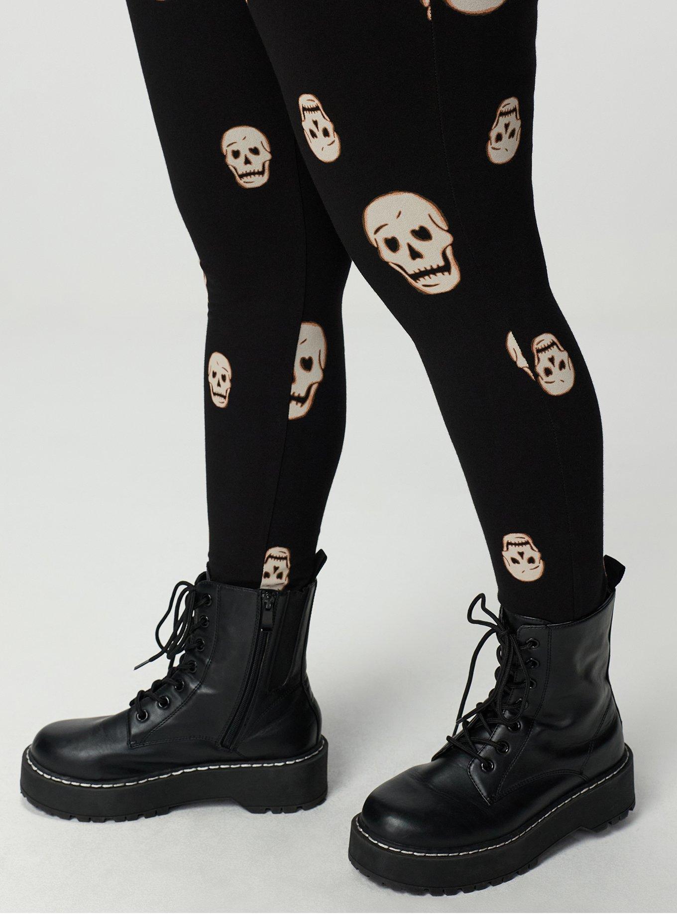 Plus Size Full-Length Legging, MOODY SKULLS DEEP BLACK, alternate