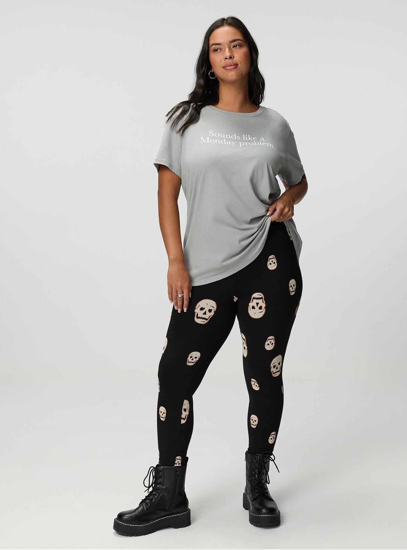 Plus Size Full-Length Legging, MOODY SKULLS DEEP BLACK, alternate