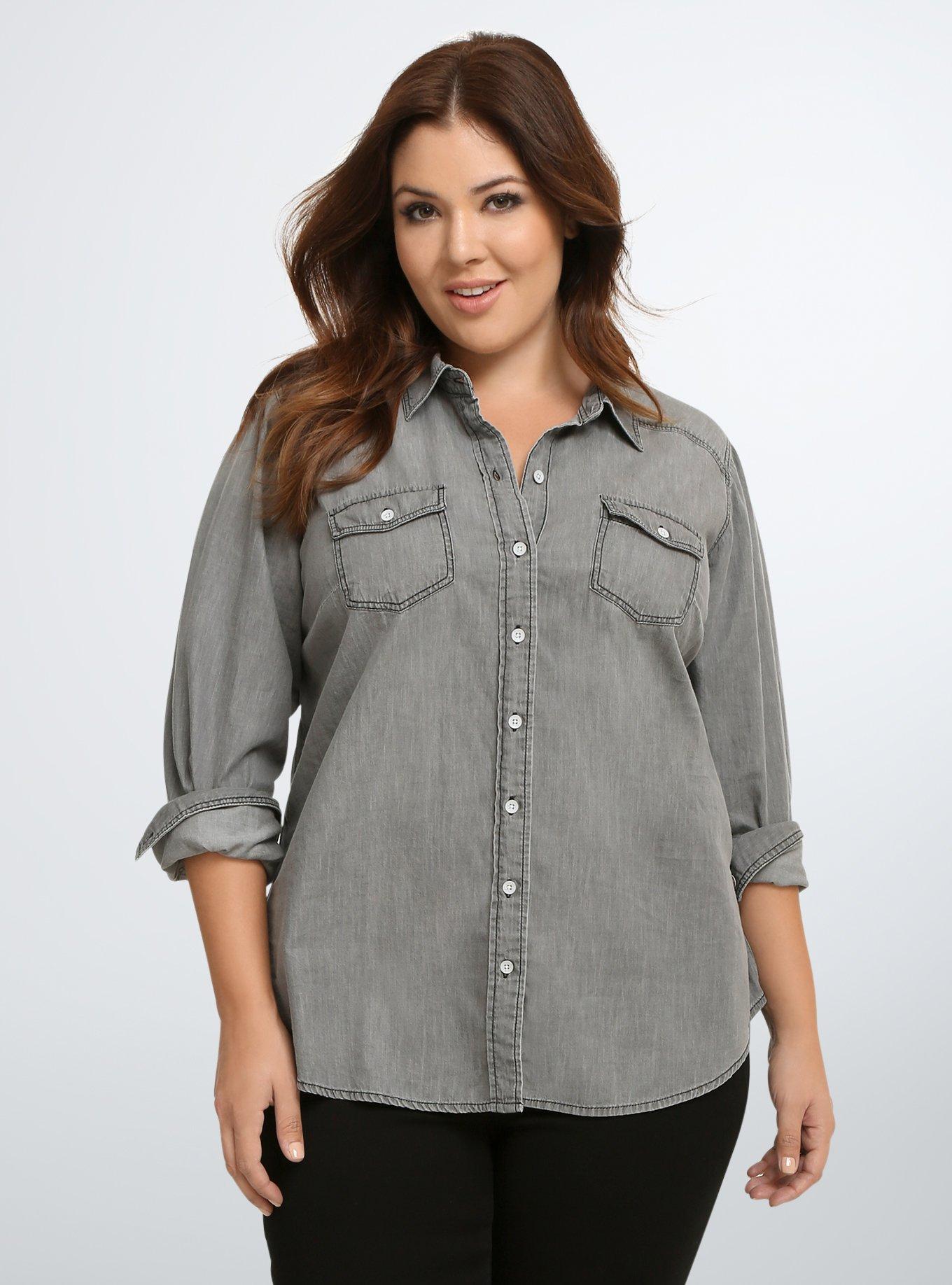 Plus Size - Taylor Medium Wash Denim Button-Down Shirt - Torrid