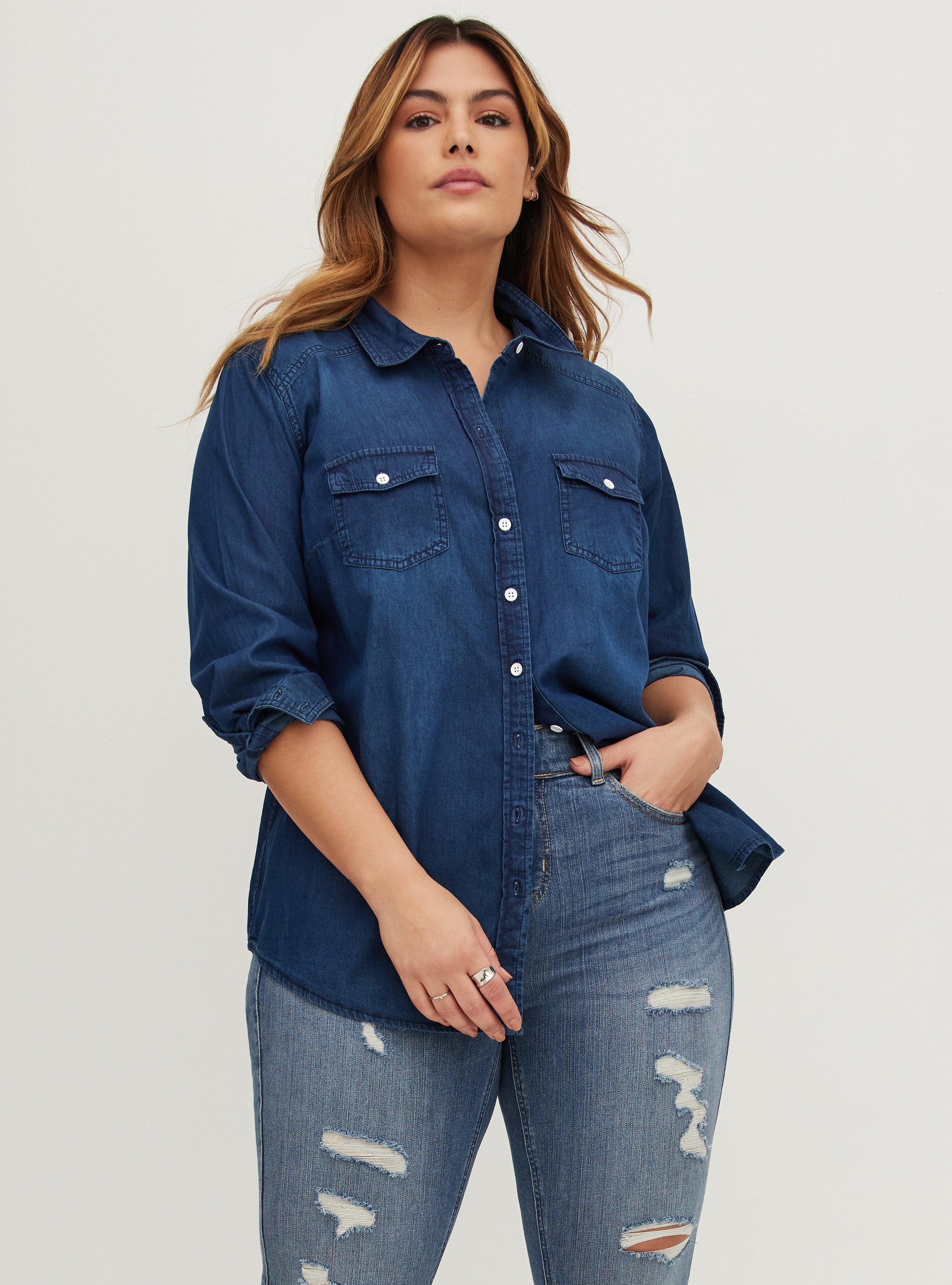 Plus Size - Taylor Medium Wash Denim Button-Down Shirt - Torrid