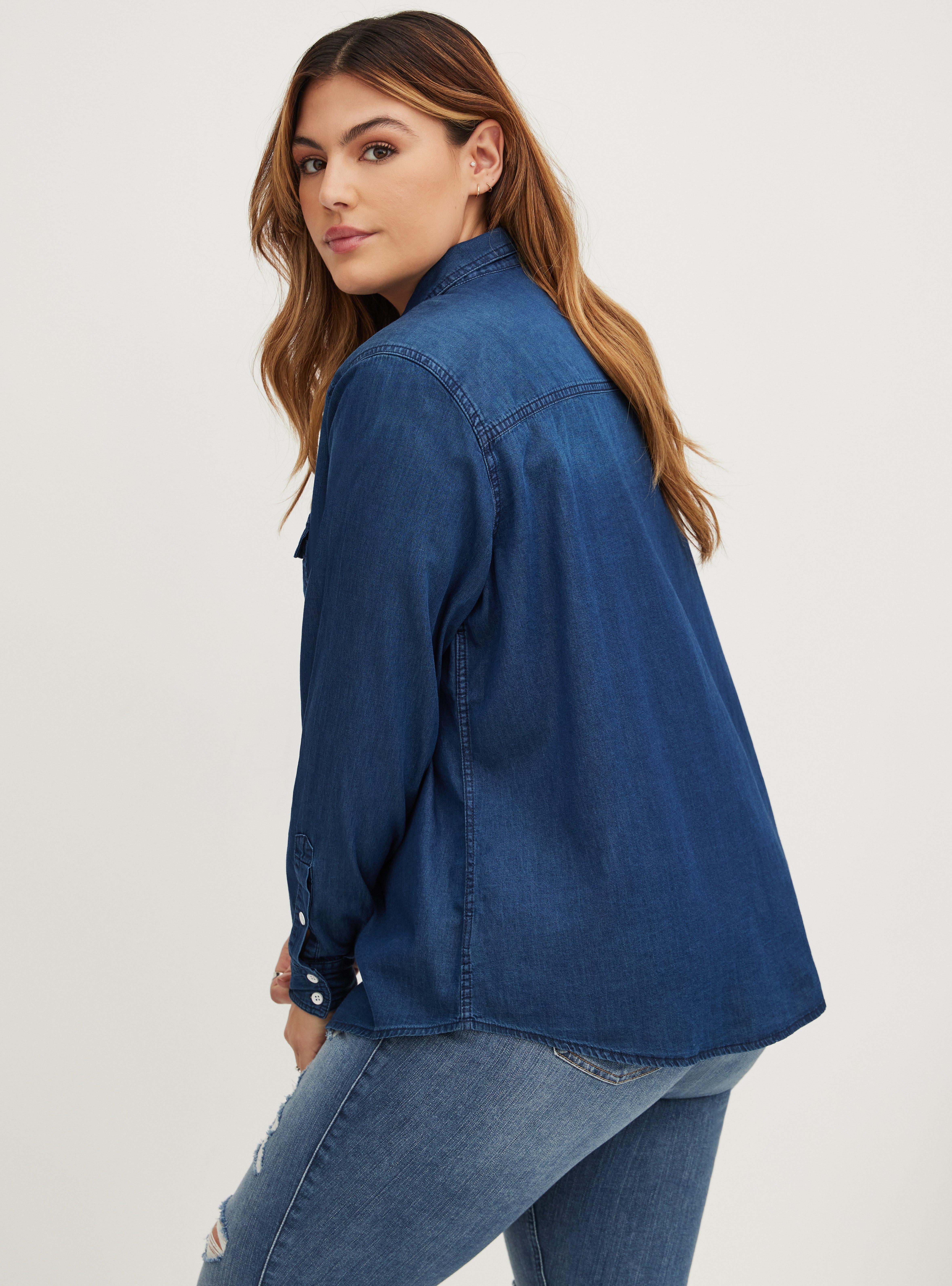 Plus Size - Taylor Medium Wash Denim Button-Down Shirt - Torrid