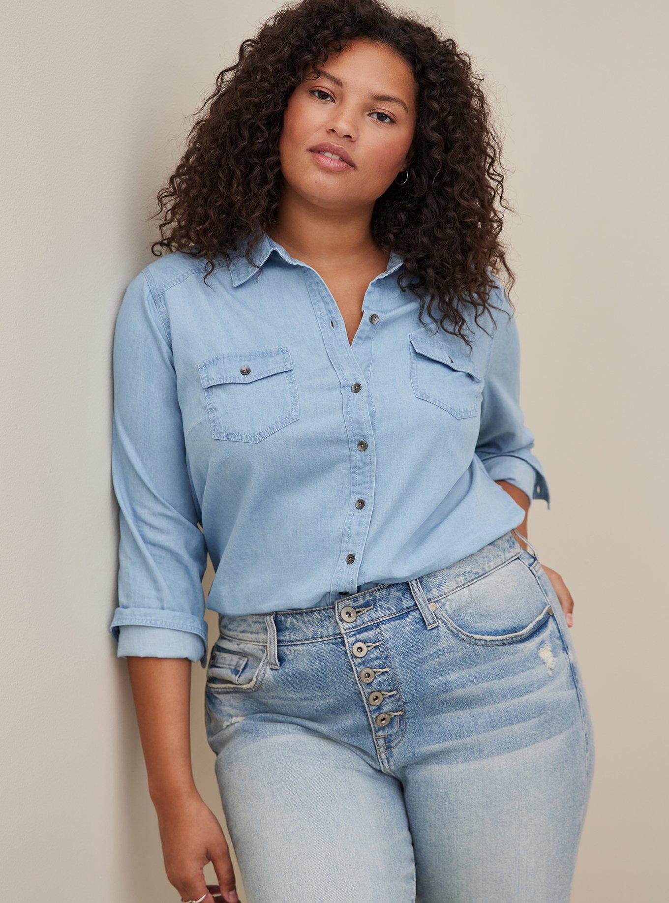 Plus Size - Taylor Medium Wash Denim Button-Down Shirt - Torrid