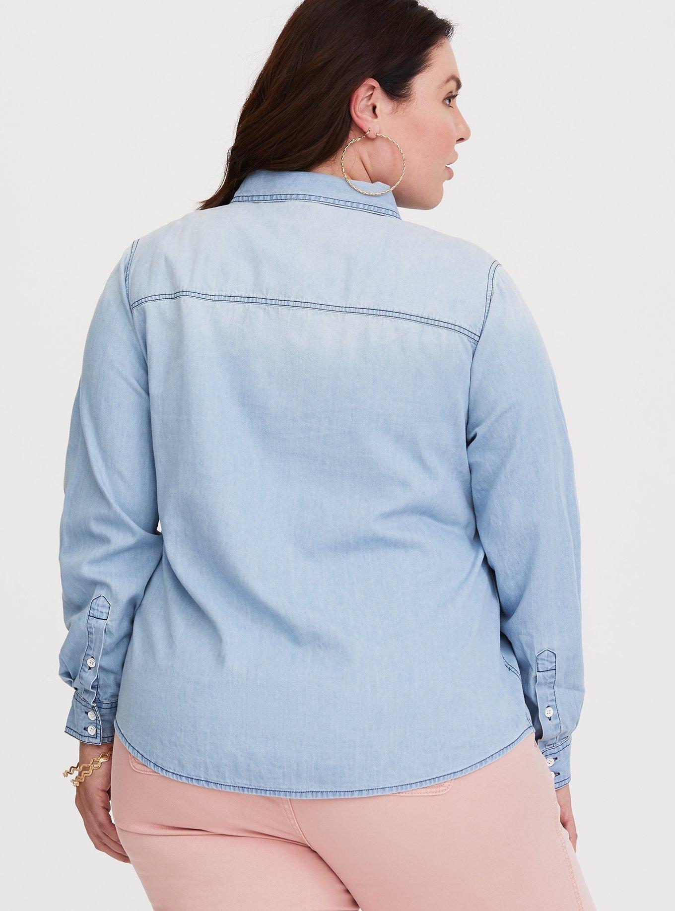 Plus size denim button best sale down shirt