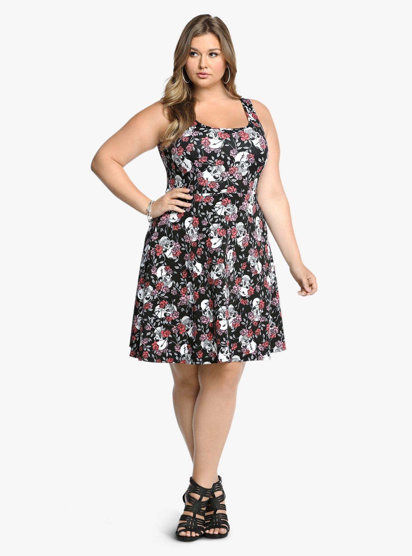 Plus Size - Floral Skull Scuba Skater Dress - Torrid