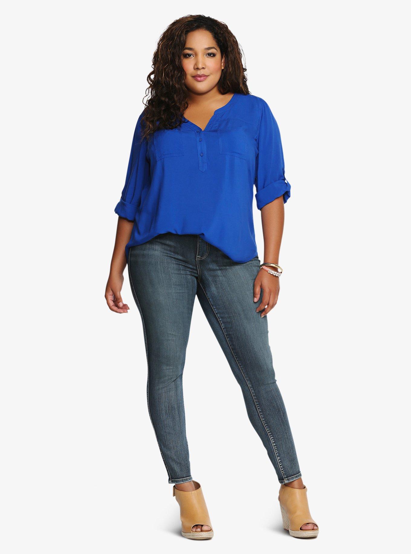 Plus Size ButtonTab Sleeves Challis Blouse Torrid