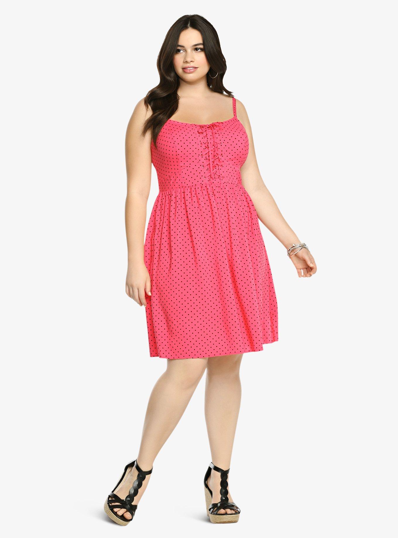 Plus Size Polk Dot Lace-up Tank Dress, SPACE OUT DOT, alternate