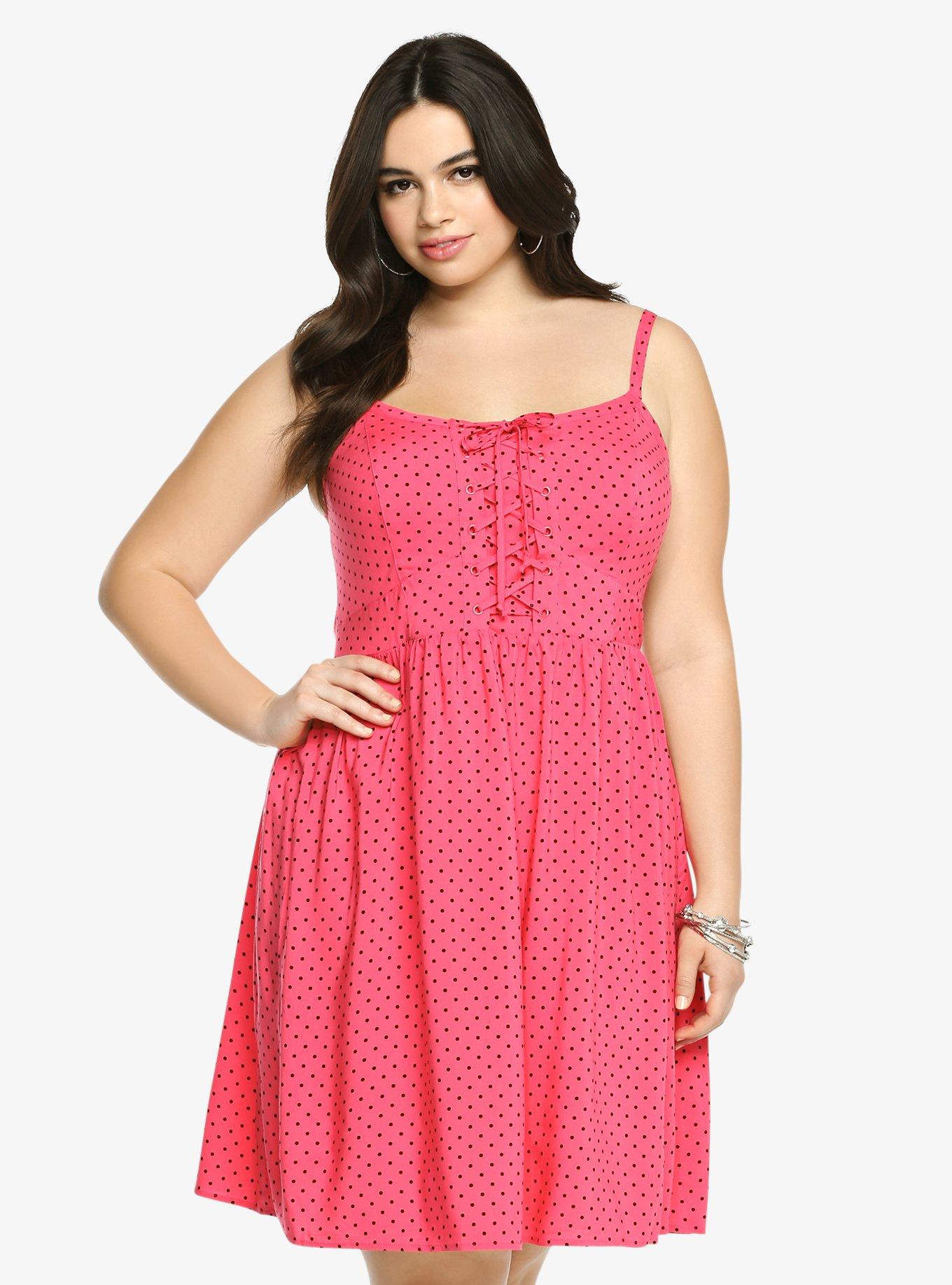 Plus Size Polk Dot Lace-up Tank Dress, SPACE OUT DOT, hi-res