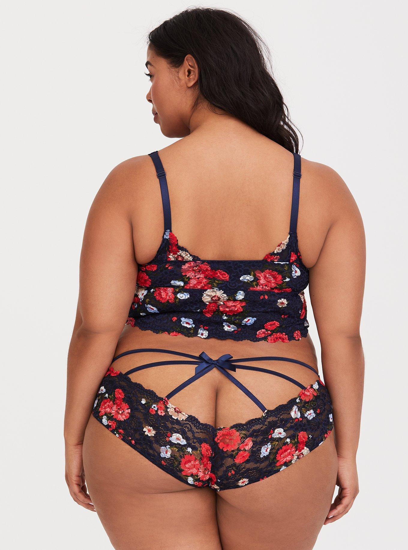 Plus Size Floral Lace Caged Longline Bra