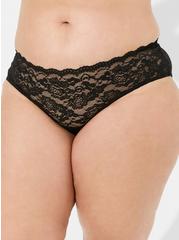 Plus Size Simply Lace Mid-Rise Hipster Cage Back Panty, RICH BLACK, hi-res