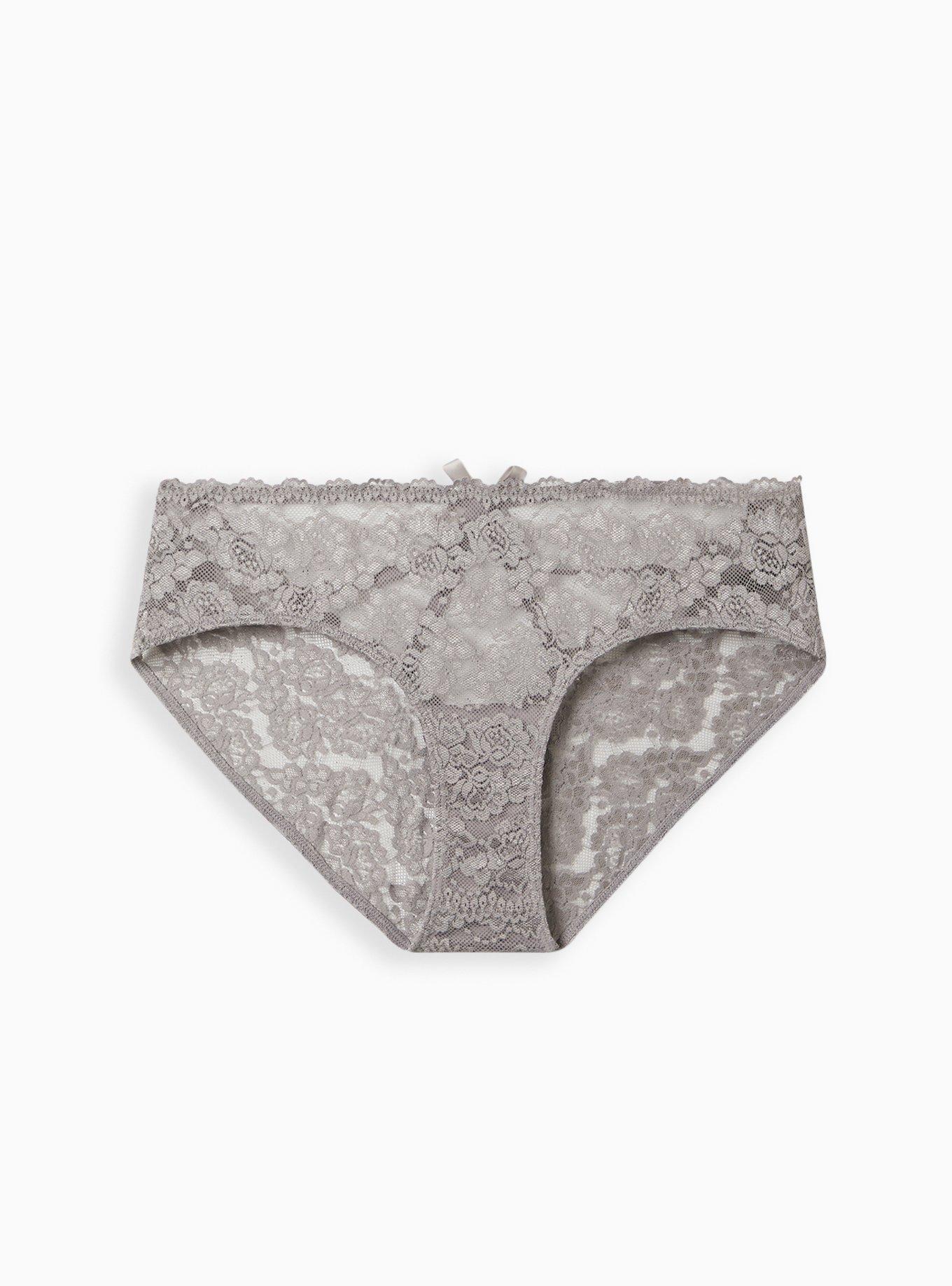 Plus Size - Cage Back Brief Panty - Lace & Microfiber Heather Grey - Torrid