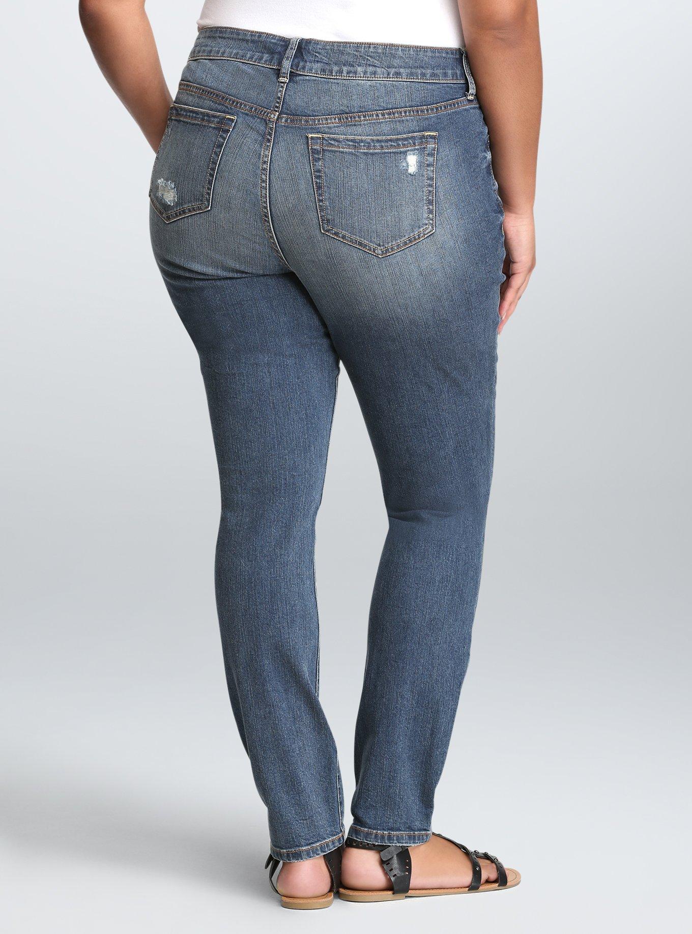 Plus Size Torrid Skinny Jean - Medium Wash with Destruction (Regular), , alternate