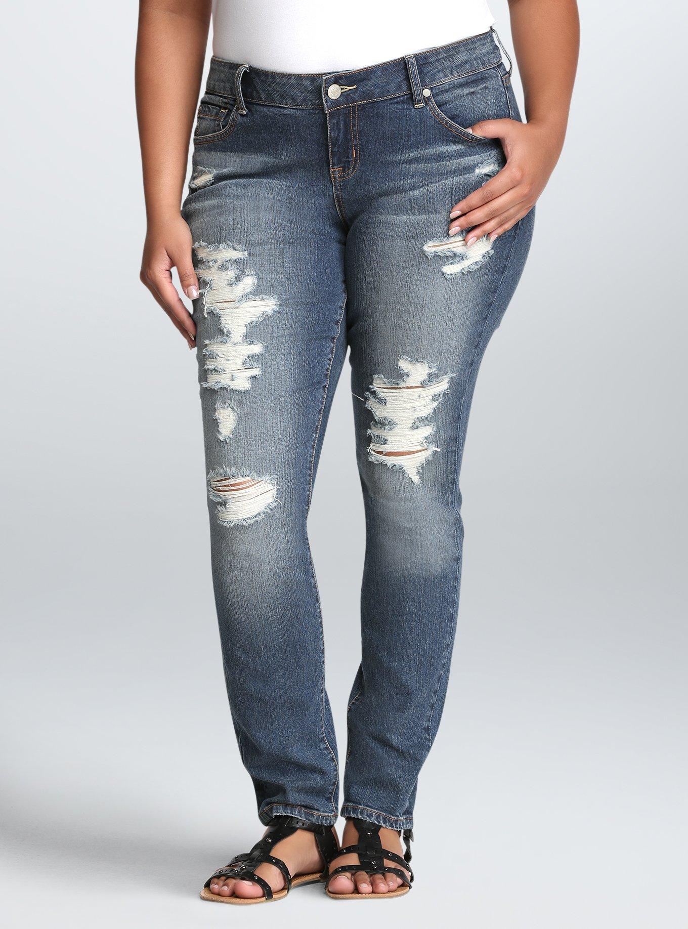 Plus Size Torrid Skinny Jean - Medium Wash with Destruction (Regular), , hi-res