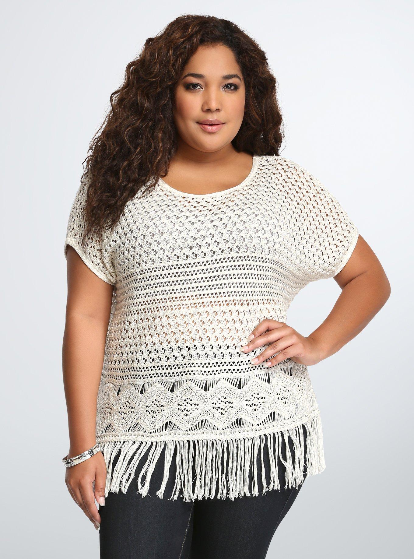 Plus size fringe clearance sweater