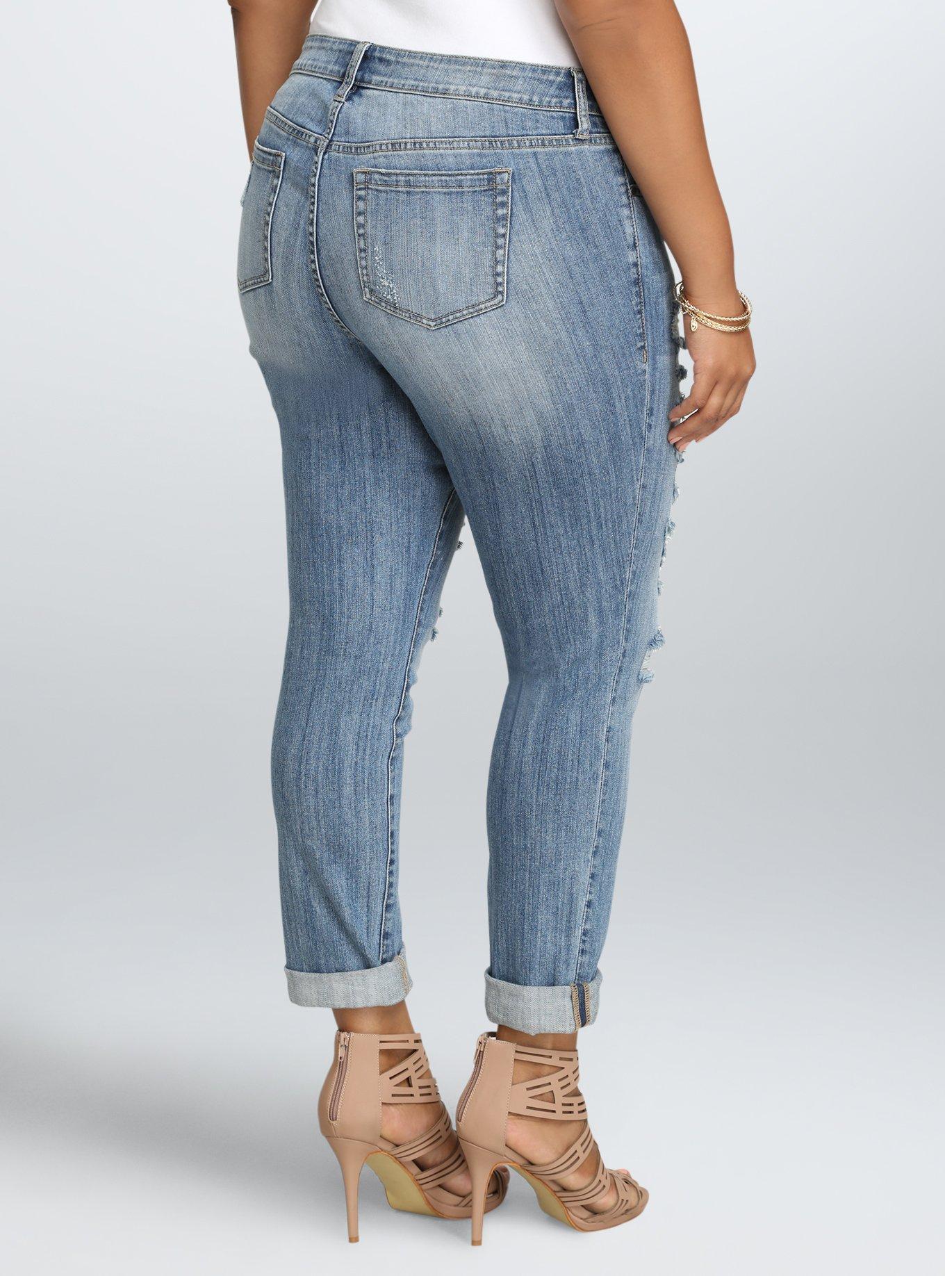 Plus Size Torrid Boyfriend Jean - Light Wash with Destruction, , alternate