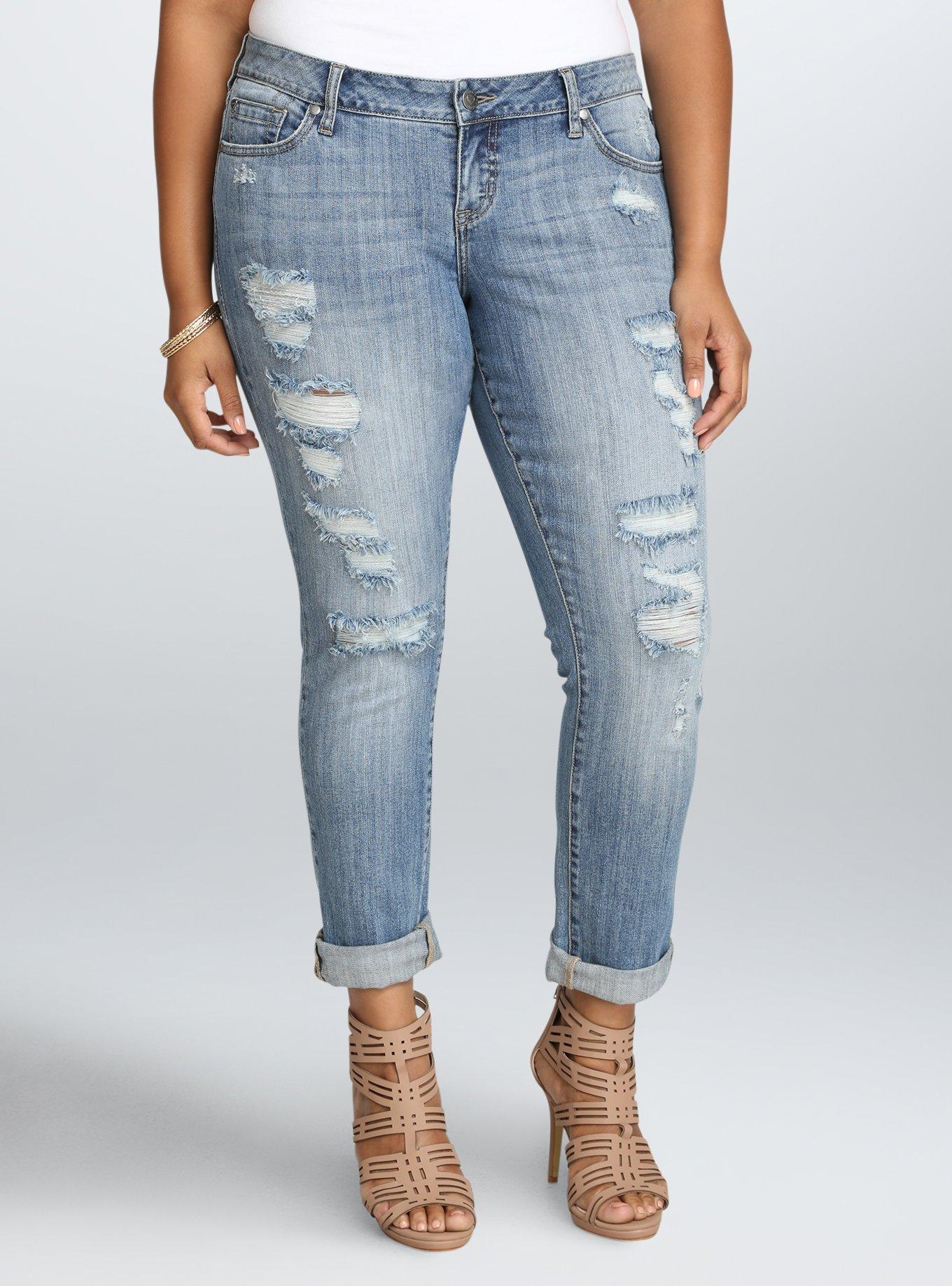 Plus Size Torrid Boyfriend Jean - Light Wash with Destruction, , hi-res