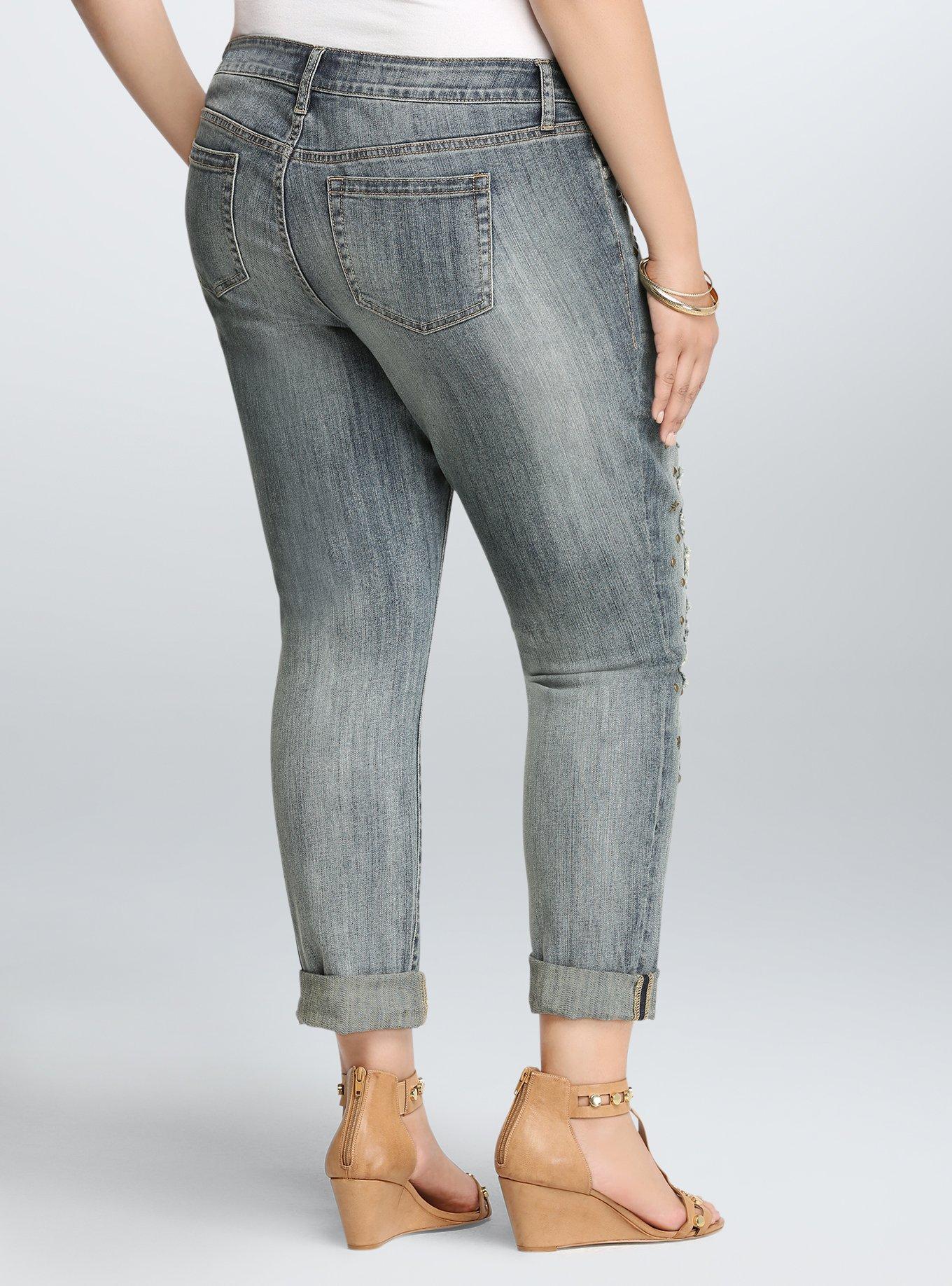 Plus Size - Torrid Skinny Jeans - Grey Wash with Destruction - Torrid