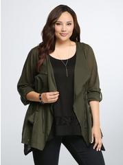 Plus Size Drape Front Hooded Anorak, OLIVE NIGHT, hi-res