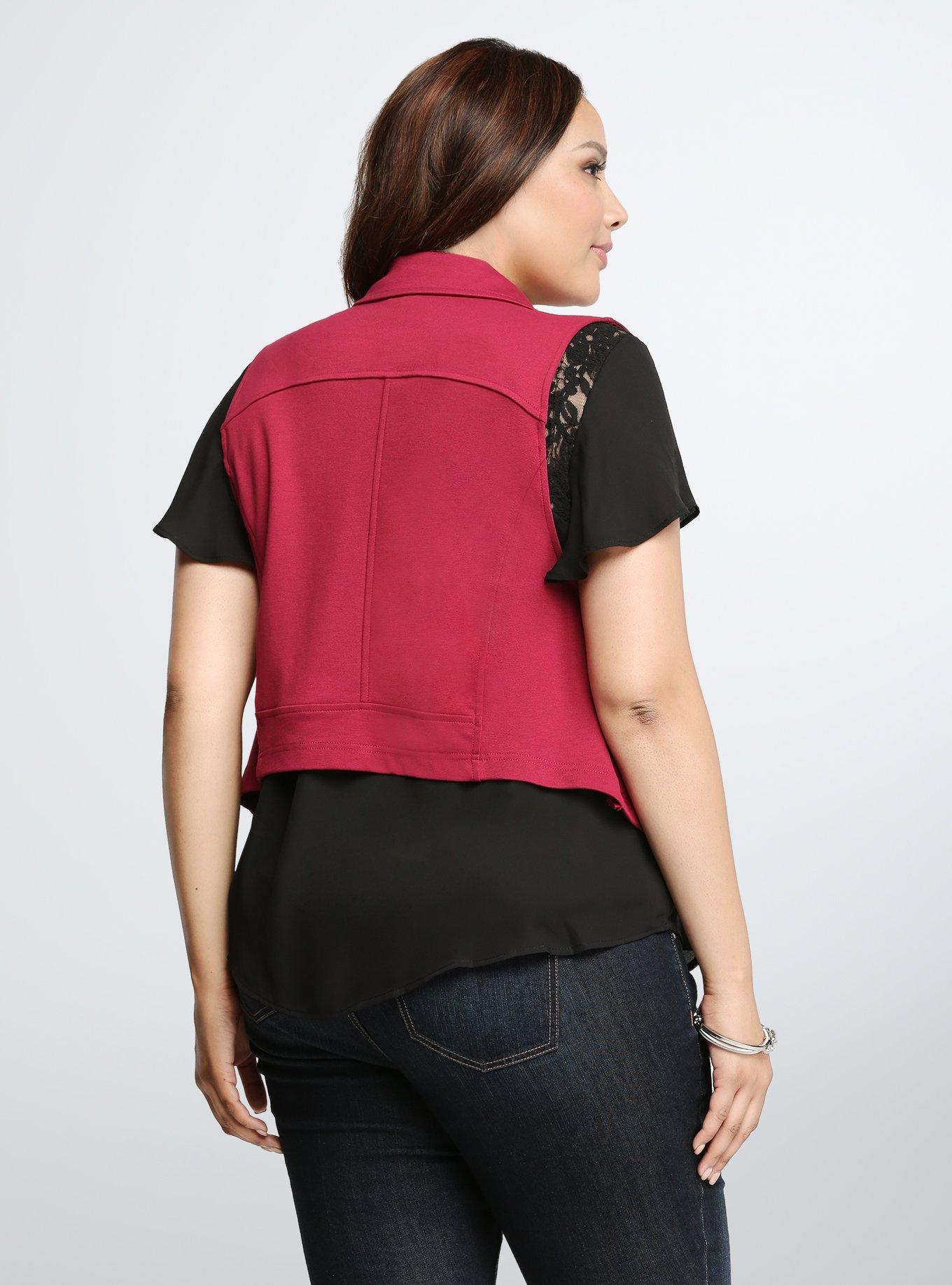 Plus Size Moto Cropped Vest, BEET RED, alternate