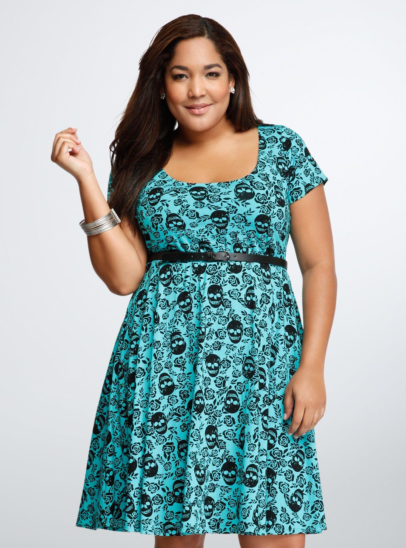 Plus Size - Skull Belted Skater Dress - Torrid