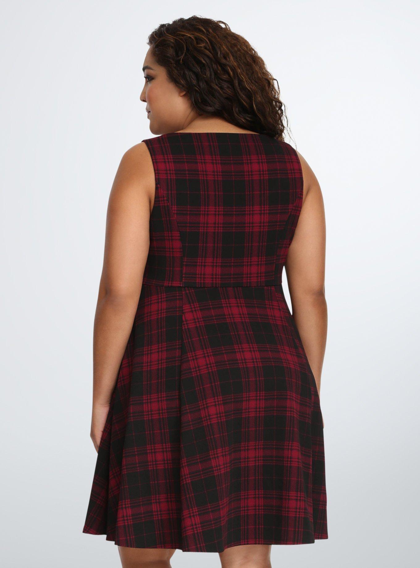 Plus Size Plaid Textured Skater Dress, STANDARD PLAID, alternate