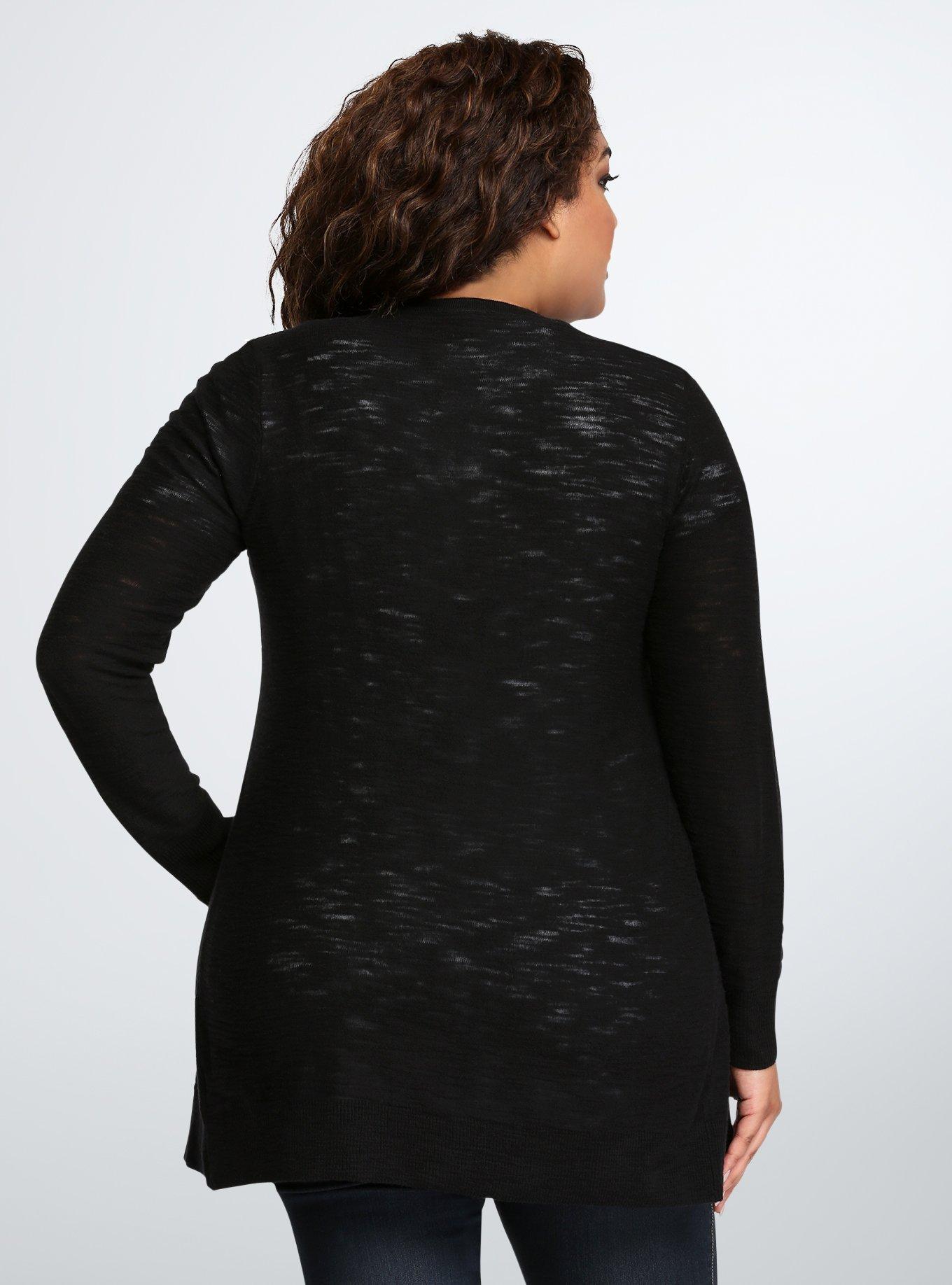 Plus Size Long Boyfriend Cardigan, DEEP BLACK, alternate