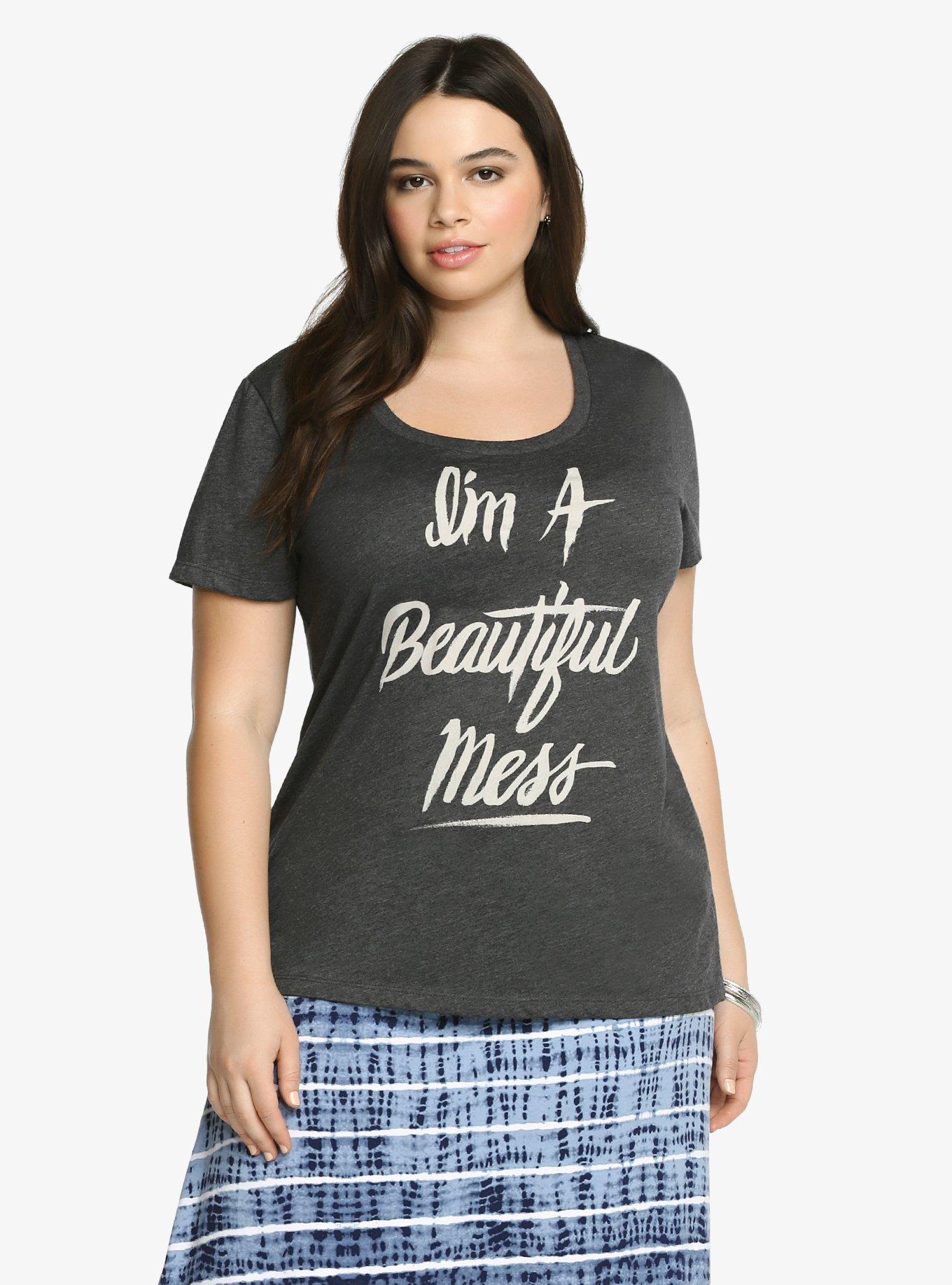 Plus Size Black Beautiful Mess Slim Fit Tee, , hi-res