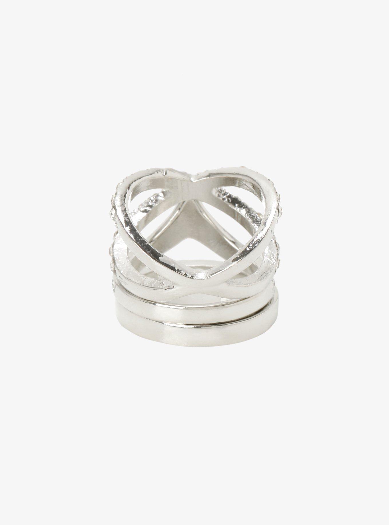 Plus Size <p>Chevron &amp; Crisscross Pav&eacute; Ring Set&nbsp;</p>, SILVER, alternate