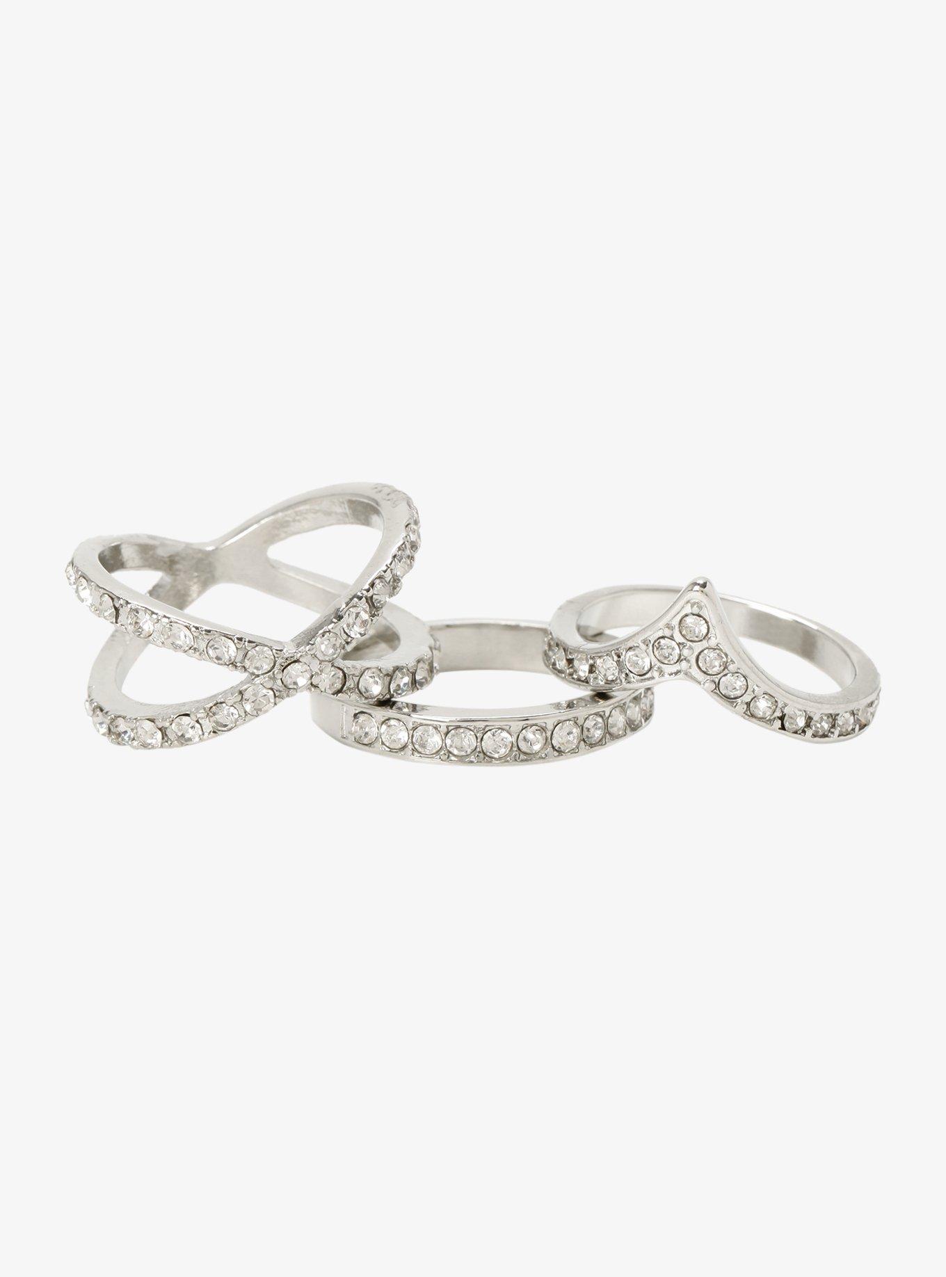 Plus Size <p>Chevron &amp; Crisscross Pav&eacute; Ring Set&nbsp;</p>, SILVER, alternate