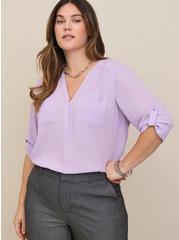 Plus Size Harper Georgette Pullover 3/4 Sleeve Blouse, LILAC, hi-res