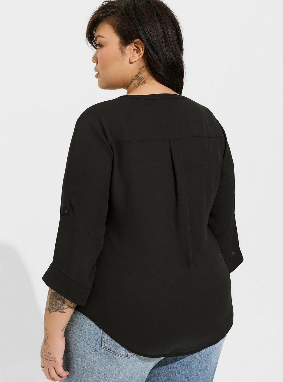 Plus Size Harper Georgette Pullover 3/4 Sleeve Blouse, DEEP BLACK, alternate