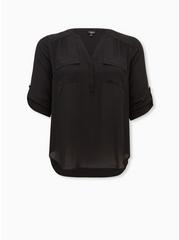 Plus Size Harper Georgette Pullover 3/4 Sleeve Blouse, DEEP BLACK, hi-res