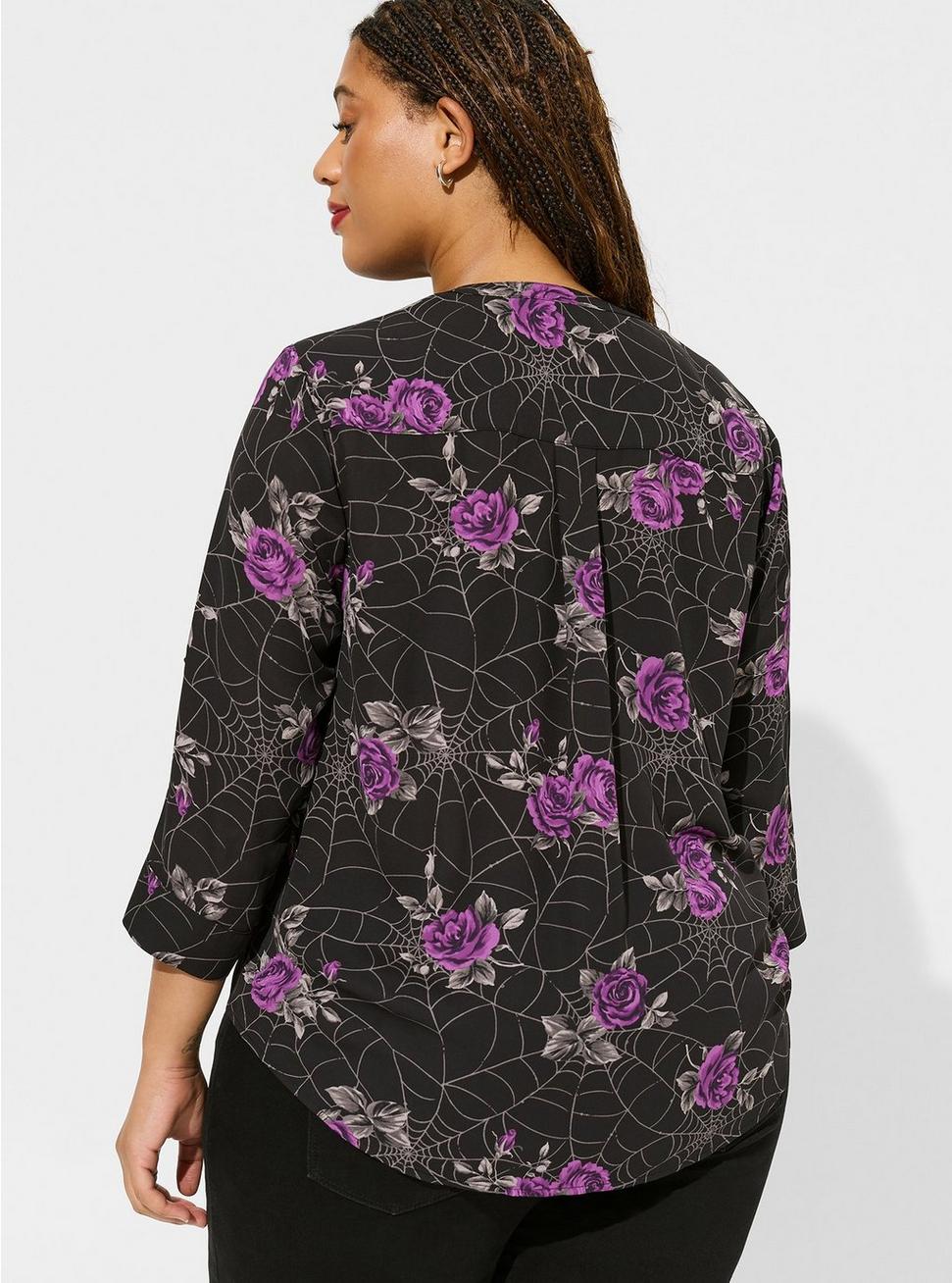 Plus Size Harper Georgette Pullover 3/4 Sleeve Blouse, BLACK WEB, alternate