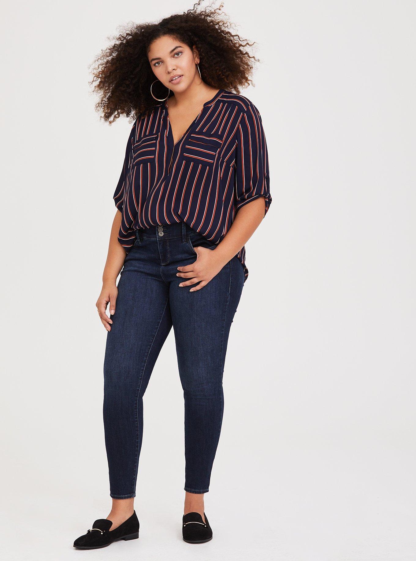 Harper Georgette 3/4 Sleeve Blouse, BLACK ORANGE STRIPE, alternate