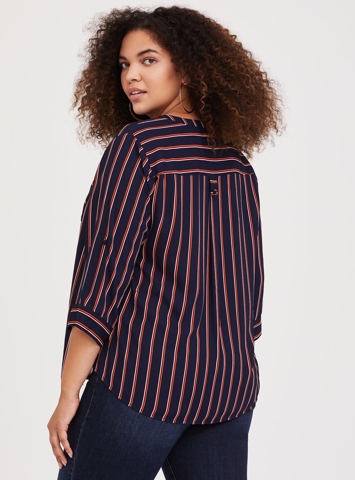 Harper Georgette 3/4 Sleeve Blouse, BLACK ORANGE STRIPE, alternate