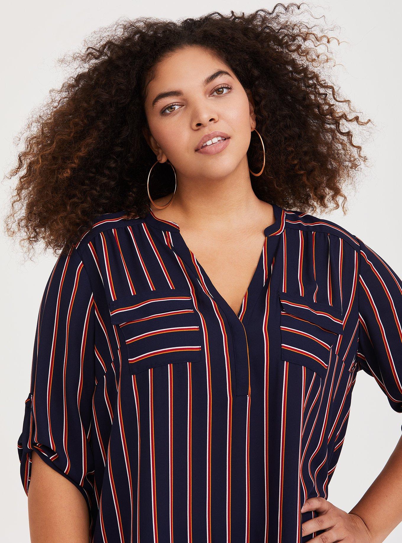 Harper Georgette 3/4 Sleeve Blouse, BLACK ORANGE STRIPE, alternate