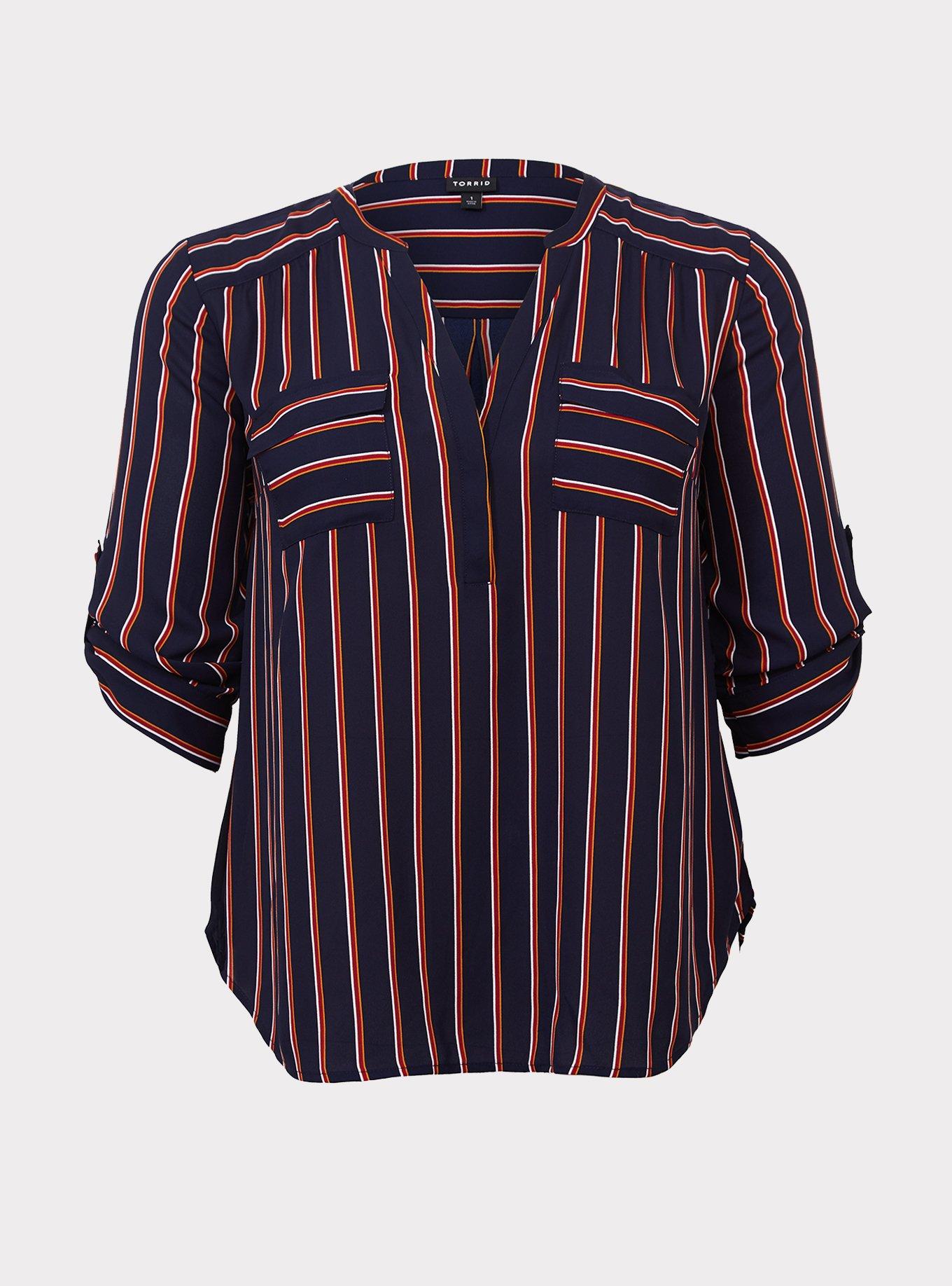 Harper Georgette 3/4 Sleeve Blouse, BLACK ORANGE STRIPE, hi-res