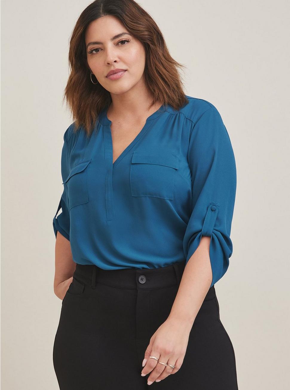 Plus Size Harper Georgette Pullover 3/4 Sleeve Blouse, LEGION BLUE, hi-res