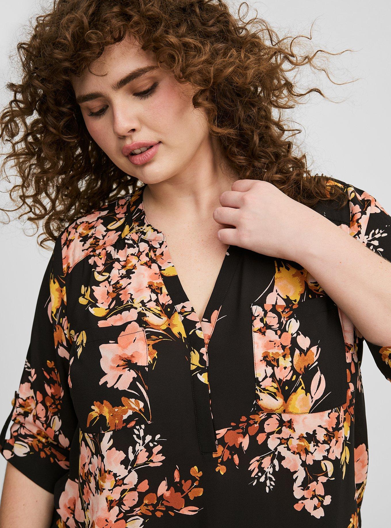 TORRID : Green Floral Georgette Babydoll Blouse